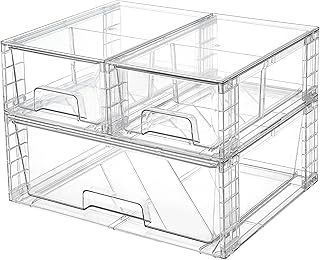 Vtopmart 3 Pack Stackable Storage Drawers, Easily Assemble Acrylic Bathroom Undersink Organizers,Clear Plastic Storage Bins for Closet,Cabinet,Pantry,Medicine Organization