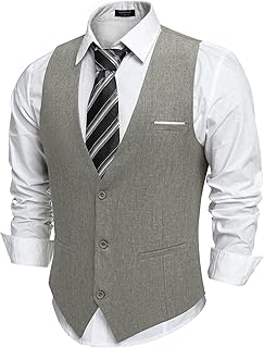 Men's Suit Vest V-Neck Casual Business Vests Lightweight Slim Fit Formal Dress Waistcoat for Wedding Party