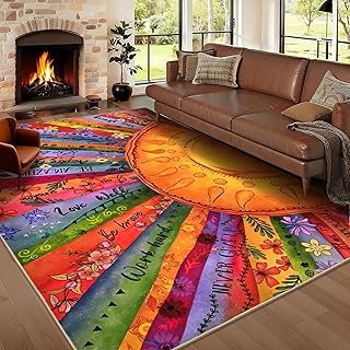 Likiyol Sun Rugs for Living Room 5x7 Area Rugs, Non Slip Washable Rugs for Bedroom Soft Faux Cashmere Inspirational Living Room Rug, Large Carpet Low Pile Rug for Dining Room, Home Office Decor