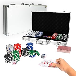 Elbow Room Games 300 Piece Poker Set, Includes Colored Chips, Dice, Dealer and Blind Chips, Deck of Cards in a Carrying Case