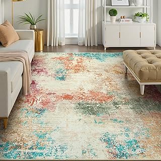 Lahome Modern Abstract 8x10 Area Rugs for Living Room, Washable Ultra Thin Colorful Bedroom Rug Stain Resistant, Multi Color Soft Large Indoor Throw Carpet for Playroom Dining Room