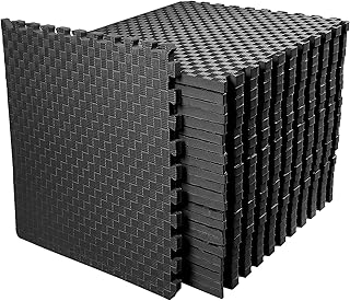 BalanceFrom 24x24 Inch Puzzle Exercise Mat, EVA Interlocking Foam Gym Floor Tiles, Black - Non-Slip Flooring for Home Workout, Fitness Studio, or Playroom, 1' Thick, 72 Sq Ft, 18 Pcs