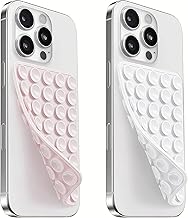 2 Pack Silicone Suction Cup Phone Case Mount Double Sided, Sticky Phone Grip with Higher Suction Power for Cell Phone, Hands-Free Phone Accessories for Selfies and Videos, Light Pink & White