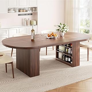 Jocoevol 78.7" Dining Table for 6 8 10, Modern Dining Room Table with Storage, Wood Kitchen Table with Heavy Duty Legs, Dinner Tables for Kitchen Dining Room (Walnut)