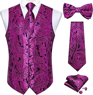 Mens Formal Dress Vest Paisley Jacquard Silk Suit Waistcoat Necktie Bow Tie Set Wedding Party Tuxedo 5PCS