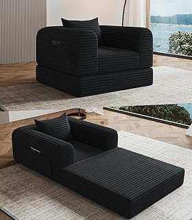 Versatile Boneless Accent Chair Couch Convertible Sleeper Chair Chaise Lounge Chair Indoor BeanBag for Adult Kids, Oversized Comfy Futon Floor Folding Sofa Bed Portable for Living Room Bedroom, Black