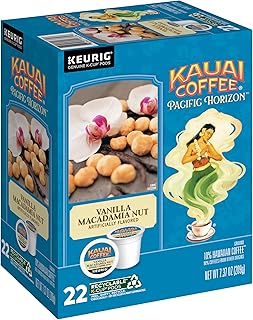 K-Cup Pods for Keurig Brewers – Arabica Coffee, 10% Hawaiian – Medium Roast, Vanilla Beans with Toasted Macabamia Nuts – Vanilla Macadamia Nut, 1 Pack of 22 Single Serve K-Cups