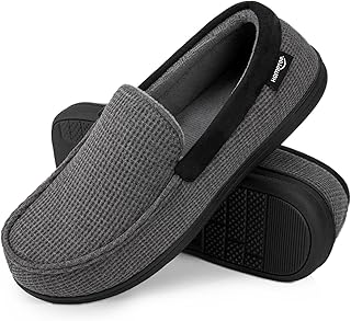 Men's Comfort Memory Foam Moccasin Slippers, Breathable Cotton Knit Terry Cloth House Shoes for Indoor Outdoor