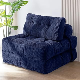 MAXYOYO Folding Sofa Bed, Convertible Chair with Pillow Foldable with Back Support, Portable Fold Out Chair Bed Comfy Floor Sofa Lounge for Living Room Bedroom, Navy, Single