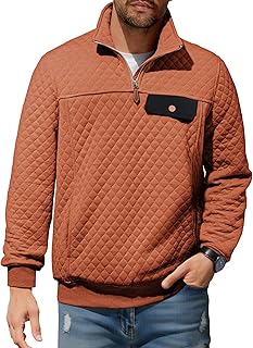 Men's Quilted Sweatshirt Casual Long Sleeve Outdoor Stand Collar Quarter-Zip Pullover Sweatshirts