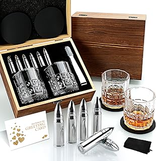Gifts for Men Dad, Father's Day Anniversary Birthday Gifts Ideas for Him Husband Boyfriend, Stainless Steel Whiskey Stones and Whiskey Glasses Set, Unique Whiskey Bourbon Groomsman Gifts for Men Boss