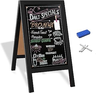 Ilyapa Wooden A-Frame Chalkboard Sign with Eraser, 40 x 20 Inch Magnetic Sidewalk Menu Board, Black Menu Display for Restaurant, Business, or Weddings