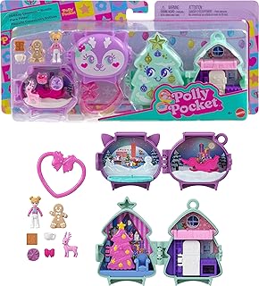 Mini Toys, Holiday Stackable Compact Playset Bundle with Micro Doll, Accessories, Pet Animal, Travel Toy with Clip