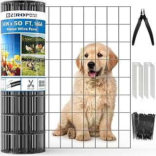 ZeroPone Black PVC Coated Welded Wire Fence 24 Inch x 50 Foot, 2 x 3 Inch 16GA Garden Border Fencing Roll Metal Wire Mesh Animal Barrier Fence for Yard Plant Vegetable Protection Dog Poultry Netting