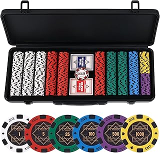 14g Clay Poker Chips Set for Texas Hold'em, 500 PCS Casino Numbered Chips with High-end Carrying Case & Dealer Button