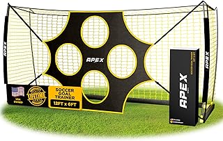 Apex Sports 12x6 FT Soccer Goal with Precision Target – Portable Soccer Net with Removable 10-Hole Target, Portable Design, Quick Setup, Ground Stakes & Collapsible Frame for Indoor/Outdoor Training