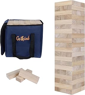 Giant Tumble Tower Game, Large Tumbling Tower Stacking to Over 3.2 FT 60pcs Wooden Jumbo Blocks for Outside Yard Games w/Carry Case Timber Stacking Game Night Toy Gift for Kids Adults Family