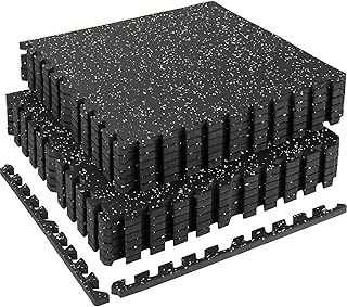 0.56in Thick 48 Sq Ft Exercise Equipment Mats, 12 Tiles Rubber Top EVA Foam Workout Mats, Interlocking Gym Flooring for Home Gym, 24 x 24in, Black & White