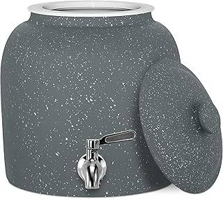 Geo Sports Porcelain Water Dispenser (Solid Color Speckled Series); Lid And Valve Included, E-Comm Shipping Ready (Dark Gray Crock W/Speckled Design)