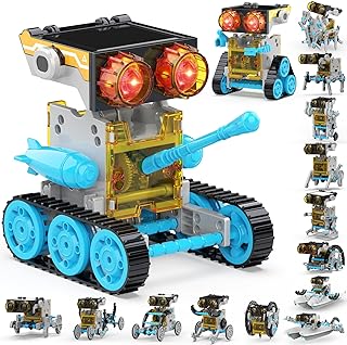 30-in-1 Solar Robot Kit - 243 Pieces, STEM Educational Building Set for Kids Aged 8-12, Science Experiment Gift for Birthdays (Blue)