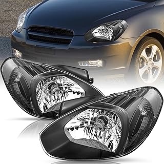 TUSDAR Headlight Assembly Replacement for 2007-2011 Hyundai Accent Driver and Passenger Side (Black Housing with Clear Reflector)