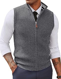Men's Sweater Vests Slim Fit Twill Textured Full Zip Sleeveless Vests Casual Outwear