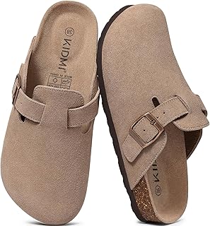 Genuine Suede Clogs for Women Men Cork Footbed Sandals Leather Mules Potato Shoes with Arch Support