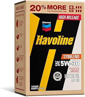 Havoline Motor Oil 5w30 High Mileage Synthetic Technology Smart Change Engine Oil, 5W-30, 6 Quarts, Pack of 1