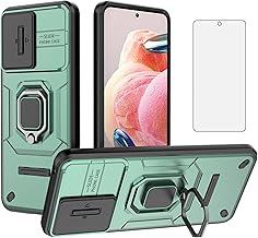 Phone Case for Xiaomi Redmi Note 12 4G with Slide Camera Cover Tempered Glass Screen Protector Ring Holder Stand Rugged Slim Protective Military Grade Cell Note12 G4 LTE Women Men Green