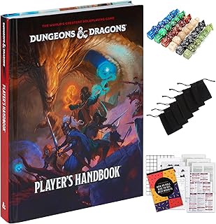 Dungeons and Dragons 2024 Player's Handbook Bundled with DND 6 Dice Sets, Flannel Bags, Complete Printable Kit - Core Rulebook with D&D Starter Set Accessory - Tabletop Board Game