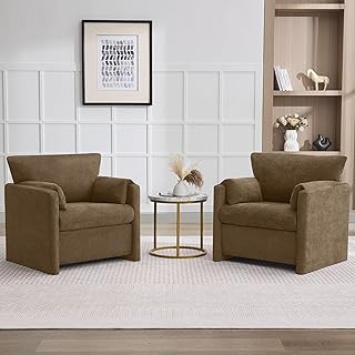 Oversized Accent Chair for Living Room, 32.68" Large Modern Armchair Set of 2 with Deep Seat, Mid-Century Comfy Reading Chair with Padded Arms, Chenille Single Sofa Chairs for Bedroom, Dark Brown