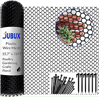 Plastic Wire Mesh Fence 15.7" x 31 ft – Chicken Wire Fencing for Dogs, Rabbits & Poultry – Snake Barrier & Fence for Balcony – Includes 10 Pegs & 15 Zip Ties – Durable, Weatherproof & Easy to Install