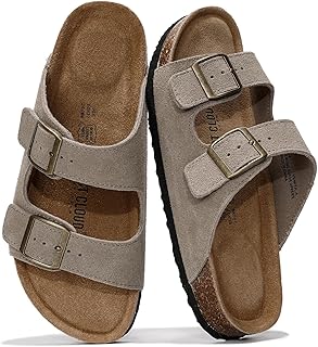 100% Genuine Leather Flat Sandals For Women 2026 Cork Footbed Womens Sandals with Memory Foam and arch support Vacation Essentials Slides for Women Footwear (Venita)