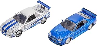 Fast & Furious Brian's Nissan Skyline GT-R R34 Silver & Nissan GT-R R34 Blue 1:32 Die - cast Car, Toys for Kids and Adults