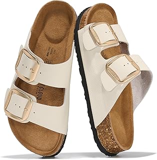 100% Genuine Leather Flat Sandals for Women 2026 Comfortable Beach Essentials Womens Sandals Memory Foam Vacation Essentials Slides for Women Footwear (Santorini)
