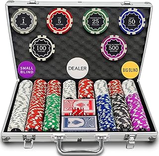 500 Chips Professional Poker Chip Set with Aluminum Case, 11.5 Gram Composite Clay Chips, 2 Decks of Cards, 5 Dice & Dealer Button - Perfect for Texas Holdem, Blackjack, Casino Night (500 pcs)