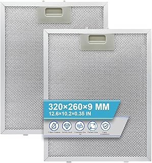 2 Pack Metal Cooker Hood Filter Replacement 320 x 260 x 9 mm, Kitchen Aluminium Extractor Fan Filter, 5-Layer Mesh Kitchen Hood Grease Filters for Many Leading Brand of Vent Cooker Hood