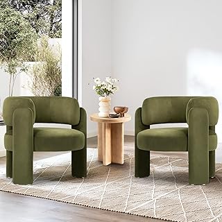 COLAMY Modern Velvet Accent Chair Set of 2, Upholstered Barrel Chairs, Comfy Side Arm Chairs with 3 Legs for Living Room, Bedroom, Reading, Green