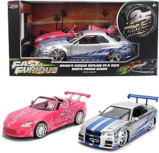 Toys Fast & Furious 1:24 Scale Anniversary Twin Pack Die-Cast Set – Suki’s 2001 Honda S2000 and Brian’s 2002 Nissan Skyline GT-R R34 with Opening Features