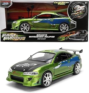 Toys Fast & Furious 1:24 Scale Anniversary Edition 1995 Mitsubishi Eclipse Die-Cast Car with Brush Metal Finish – Collector Display Model