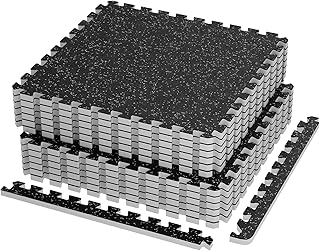 0.79" Gym Flooring for Home Gym,12 Pcs 48 Sq Ft Rubber Top Floor Mats High Density EVA Foam Gym Floor Tiles with Rubber Top Interlocking Exercise Equipment Matt for Garage/Fitness Room-Black+White