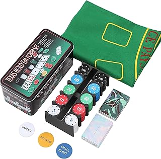 Texas Holdem Poker Chip Set-200pcs Chip with Iron Case, Texas Holdem Set with Dealer Buttons, Cards & Poker Mat, Professional Casino Kit for Home Game Night