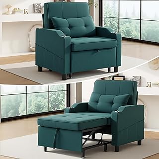 Sleeper Chair 5-in-1 Convertible Chair Bed Pull Out Adjustable Single Armchair Sofa Bed with USB Ports,Side Pocket,Cup Holder (Green)