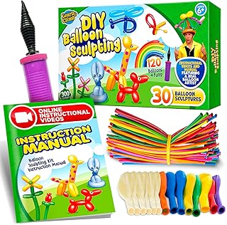 DIY Balloon Animal Kit for beginners. Fun Twisting & Modeling Activity for Party. Makes 30+ Sculptures, Pump and Manual Included. Gift for, Teens Boys and Girls. 120 Pieces.