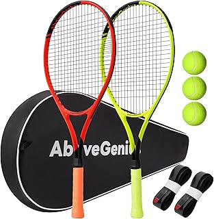 AboveGenius Neon Tennis Rackets 2 Pack for Adults- 27" Lightweight Aluminum Tennis Racquet Set with 3 Balls & Bag- Vibrant High-Visibility Matte Finish for Men Women Beginners