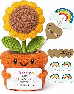 Valentine's Teacher Gift – Crochet Sunflower Affirmation Plush–Thank You Gift for Teacher Appreciation, Graduation, Birthday First Day or End of Year–Cute Desk Decor