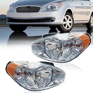 Pair Headlight Assembly Compatible with 2007-2011 Hyundai Accent with Bulbs Driver Left and Right Passenger Side