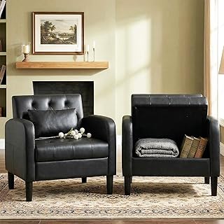 TYBOATLE Leather Accent Chairs Set of 2 w/Storage, Comfy Modern Living Room Chairs, Black Accent Chair Set of 2, Armchair for Bedroom, Office, Waiting Room