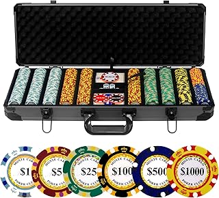 14g Clay Poker Chips Set, 500 Poker Chips, 39mm, with High-end Aluminum Carrying Case/2 Decks of Plastic Playing Cards/Dealer Button, for Poker Games, Blackjack, Texas Hold'em