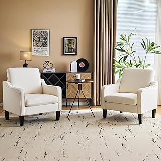 VINGLI Modern Accent Chairs Set of 2, Beige Living Room Chairs Comfy Armchair for Bedroom, Upholstered Sofa Chair Reading Chair for Small Spaces, Apartment, Waiting Room